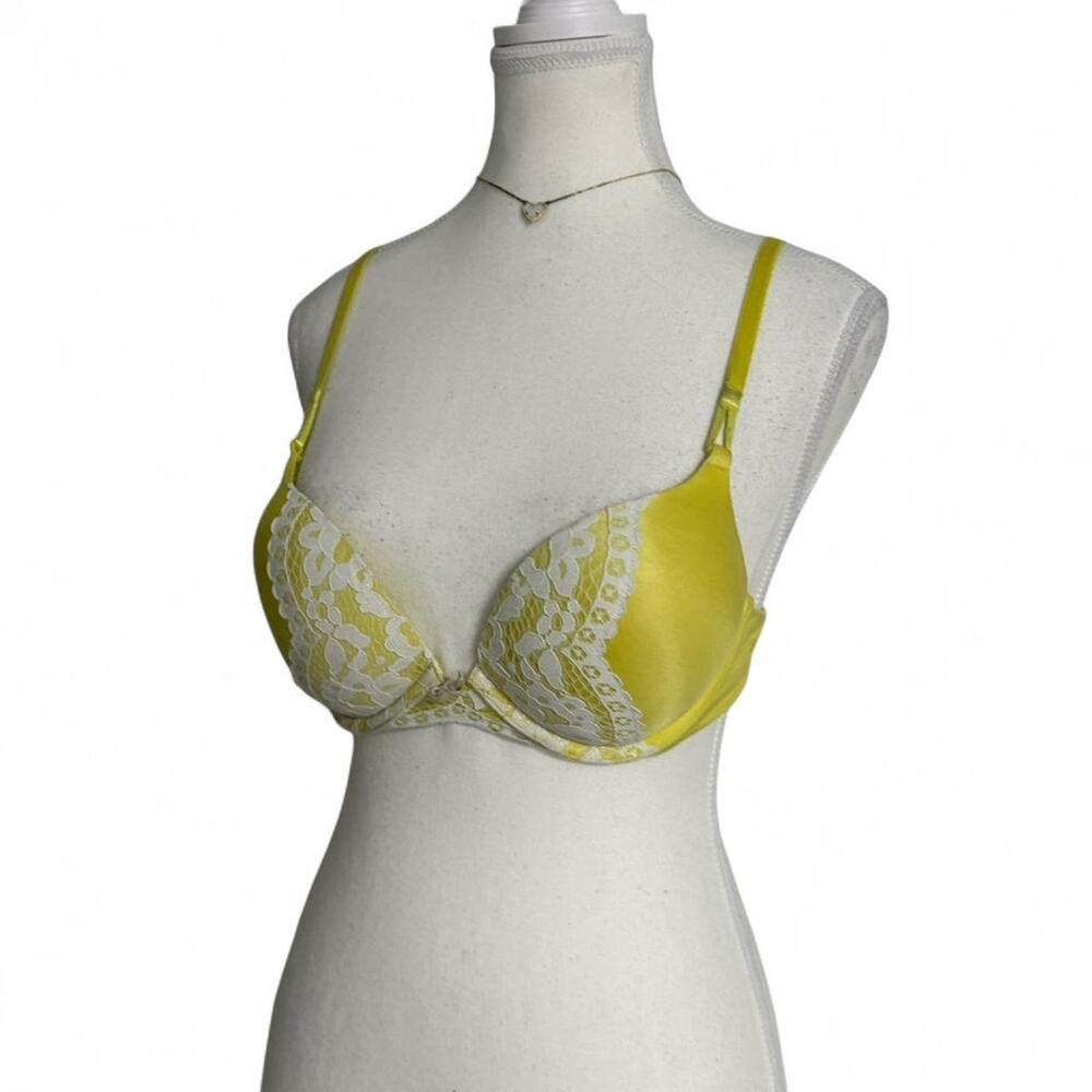 Victorias Secret Bomb She’ll Plunge Push Up Yellow Lace Bra Size 34B - Picture 2 of 8